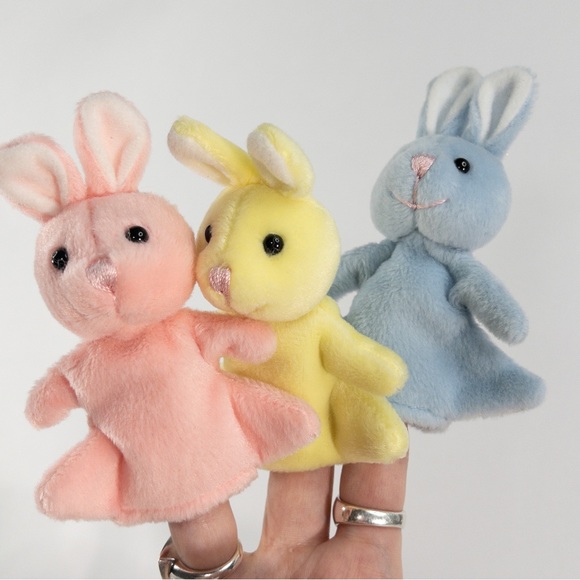 Toys Easter Bunny Finger Puppets Set Baby Blue Pink Yellow Easter